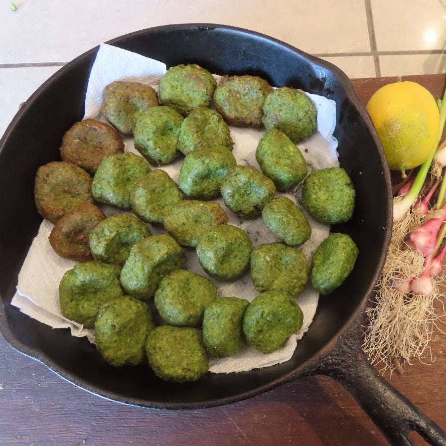 falafels in a fry pan